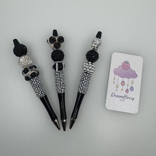 Black Rhinestone Beaded Pen Set (3 Pens), view 1 of 3