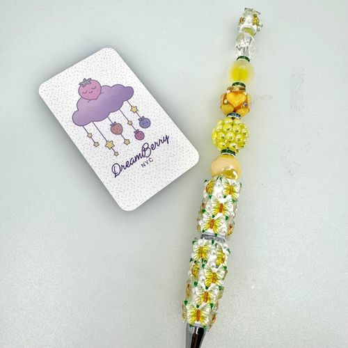 Beaded Pen — Yellow Flower, view 1 of 3