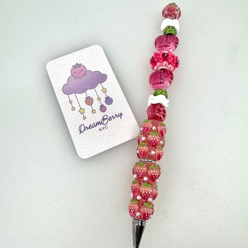 Beaded Pen — Pink Strawberry, view 1 of 3