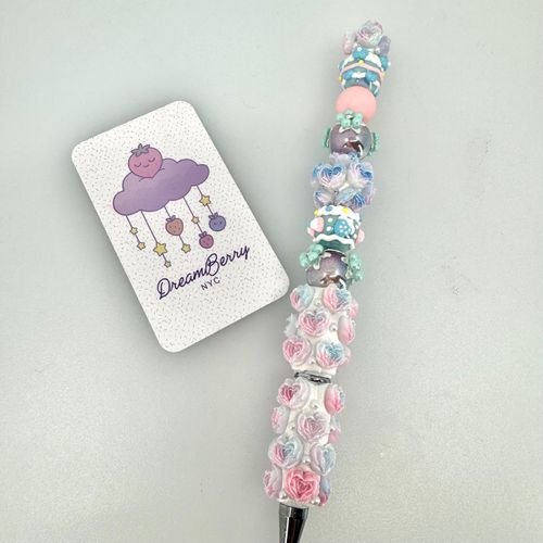 Beaded Pen — Pink and Blue Hearts, view 1 of 3