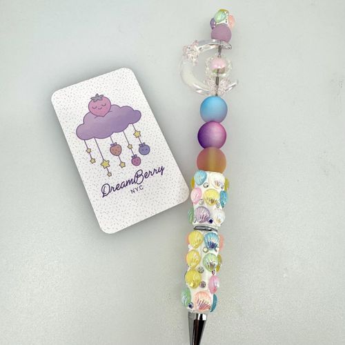 Beaded Pen — Multi-Color Beach Shells with Moon Topper, view 1 of 3