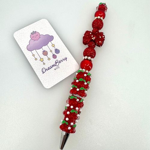 Beaded Pen — Red Cherries, view 1 of 3