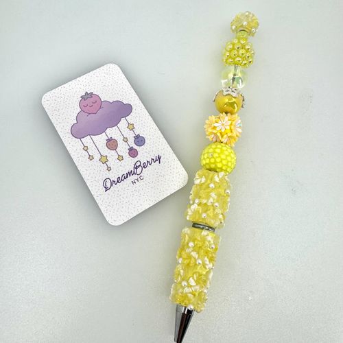 Beaded Pen — Yellow Flowers, view 1 of 3