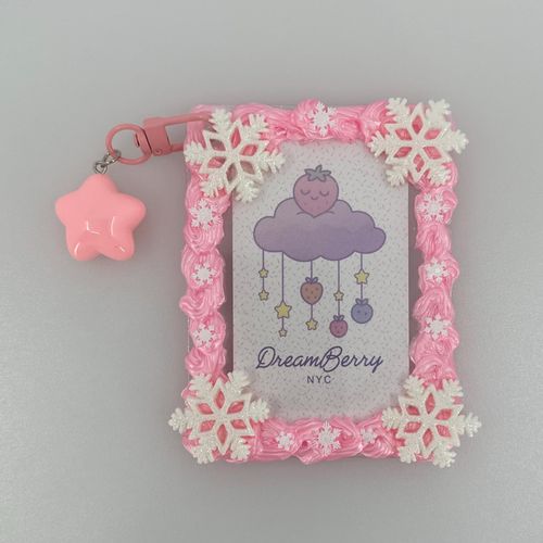 Decoden Photocard Toploader Keychain — Pink Snowflakes (Compact), view 1 of 5