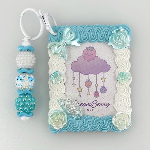 Decoden Photocard Toploader Keychain — White & Baby Blue, Take Two, view 1 of 5