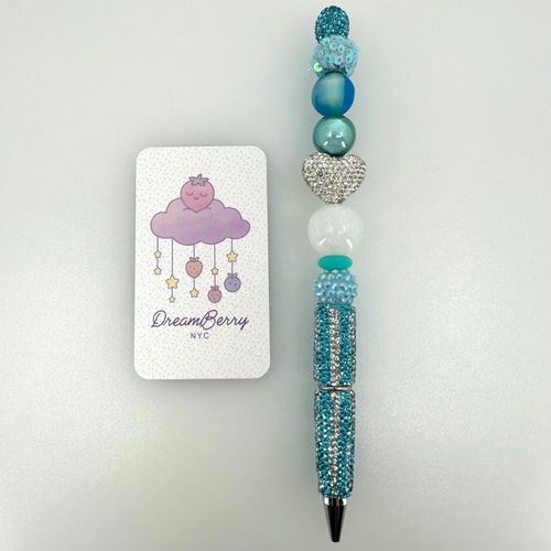 Beaded Pen — Blue with Rhinestone Stripes, view 1 of 3