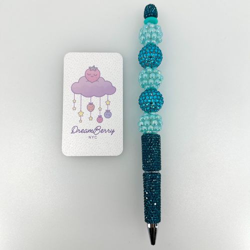 Beaded Pen — Teal with Rhinestone, view 1 of 3