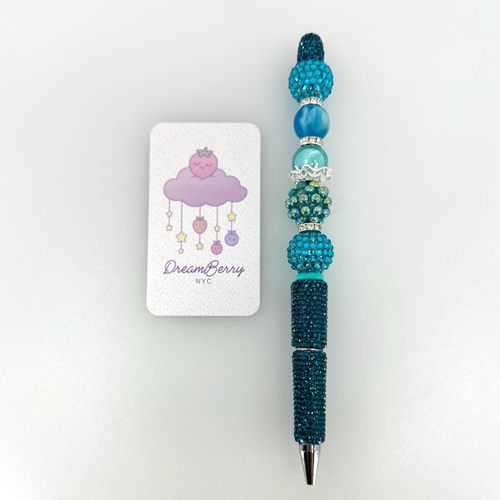 Beaded Pen — Teal with Rhinestones, view 1 of 3