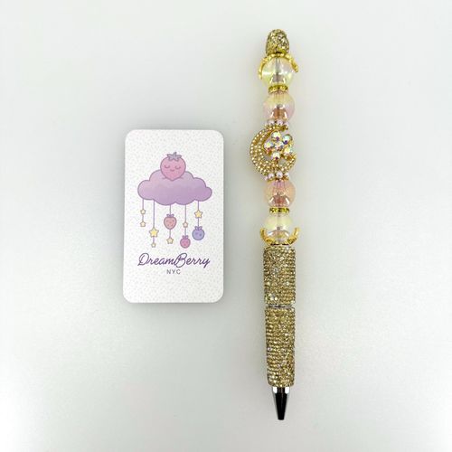 Beaded Pen — Golden with Rhinestones & Moon, view 1 of 3