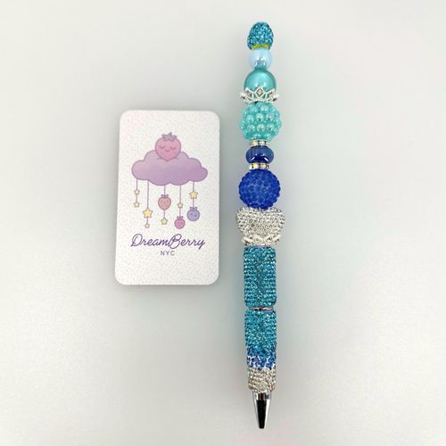 Beaded Pen — Blue with Rhinestone & Heart, view 1 of 3