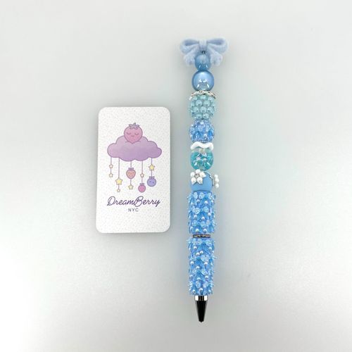 Beaded Pen — Baby Blue with White Bows & Pearls, view 1 of 3