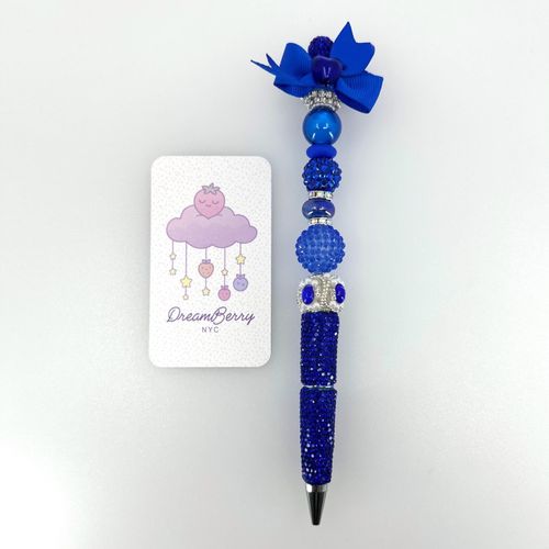 Beaded Pen — Blue with Bows, Super Fancy, view 1 of 3