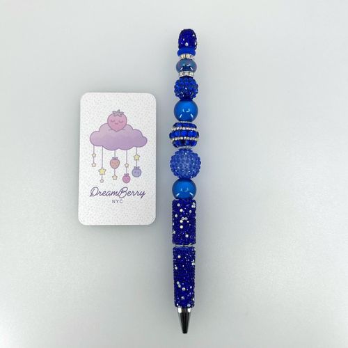 Beaded Pen — Sapphire Blue with Silver, view 1 of 3