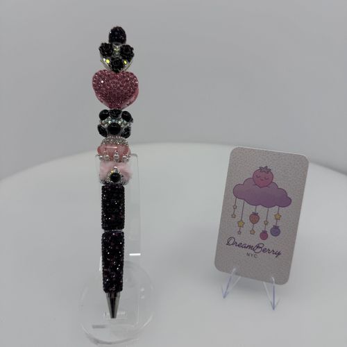 Beaded Pen — Black & Pink with Rhinestones, view 1 of 3