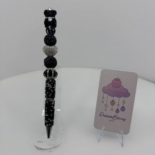 Beaded Pen — Black with Rhinestones & Heart Bear, view 1 of 3