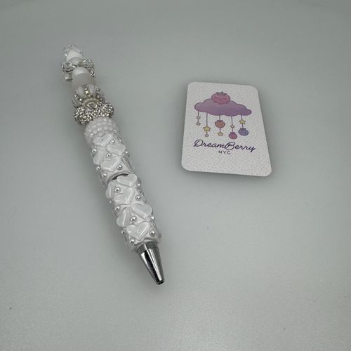 Beaded Pen — White with Hearts & Pearl, view 1 of 4