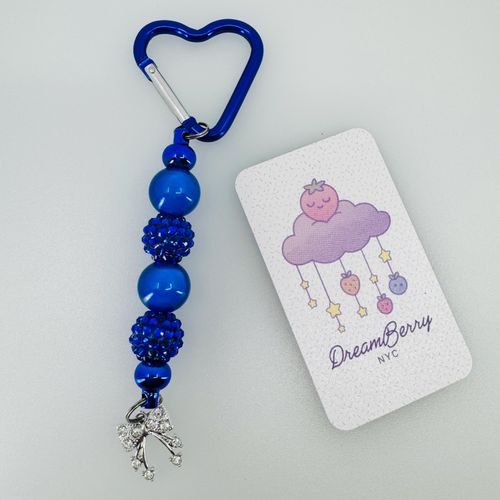 Dark Blue Beaded Heart Keychain — Bag Charm, view 1 of 4