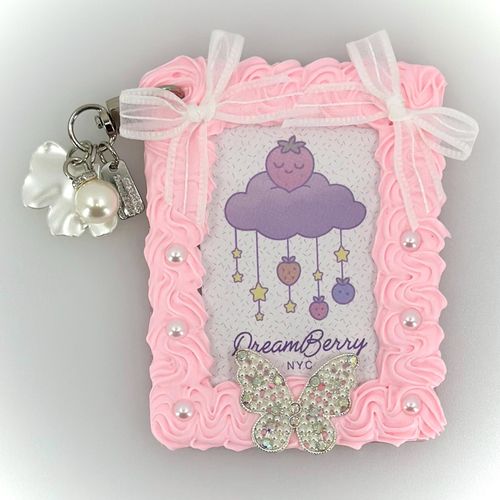 Decoden Photocard Toploader Keychain — Pink & White Pearl, view 1 of 4