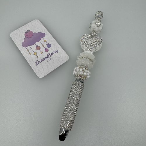 Beaded Stylus — White & Silver (Extra Long), view 1 of 6