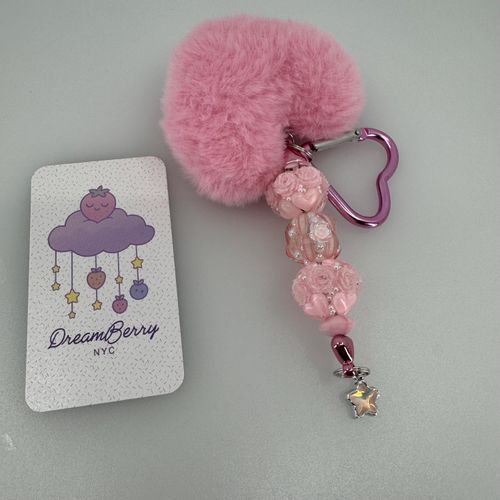 Pink Heart PomPom Beaded Keychain, Take Five