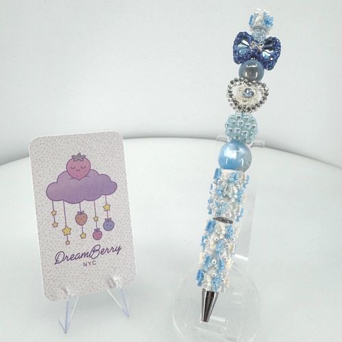 Beaded Pen — Deluxe Blue with Butterflies & Pearls, view 1 of 4
