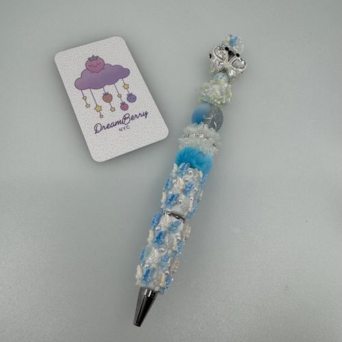 Beaded Pen — Deluxe Blue & White with Butterflies, Take Two, view 1 of 5