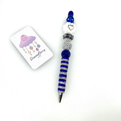 Beaded Pen — Deluxe Dark Blue & White Stripes, view 1 of 6