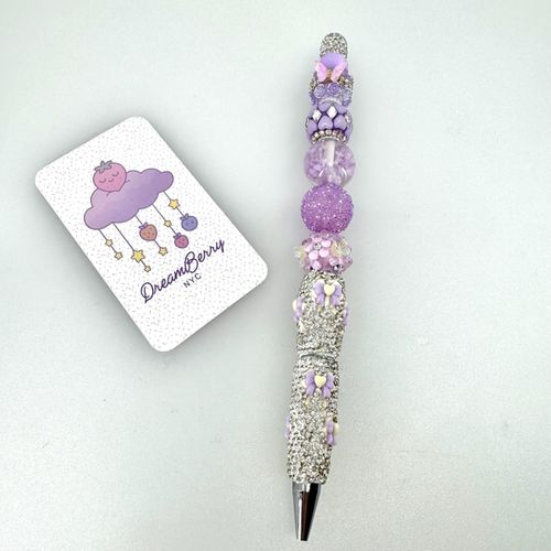 Beaded Pen — Deluxe Purple & White, view 1 of 6