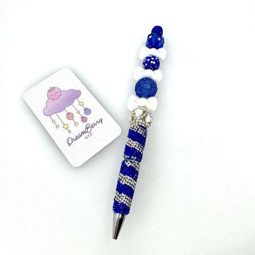 Beaded Pen — Deluxe Dark Blue & White, view 1 of 6