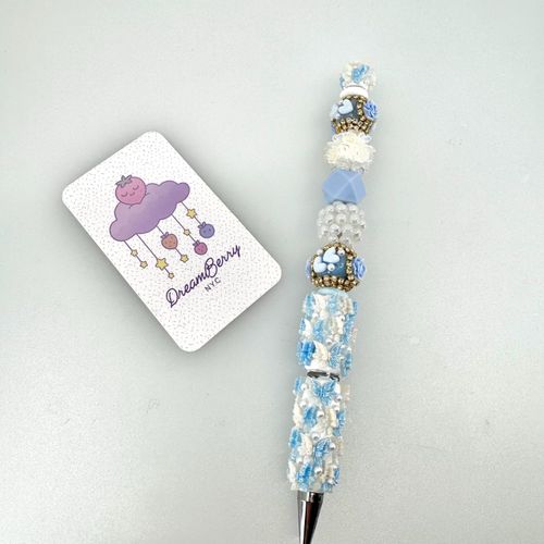 Beaded Pen — Deluxe Blue & White, view 1 of 5