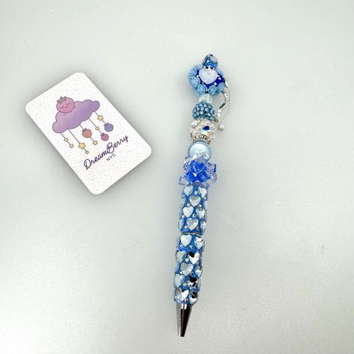 Beaded Pen — Deluxe Shiny Blue with Hearts, view 1 of 8