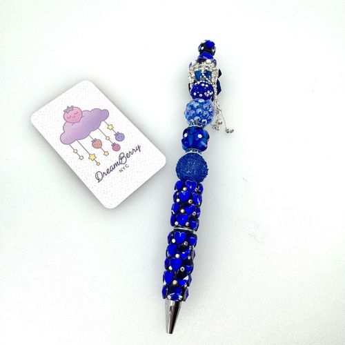 Beaded Pen — Deluxe Shiny Dark Blue with Hearts, view 1 of 5