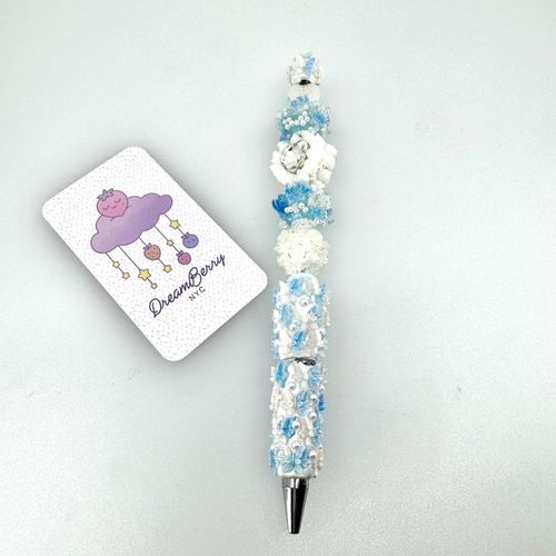 Beaded Pen — Deluxe Blue & White with Butterflies, view 1 of 5