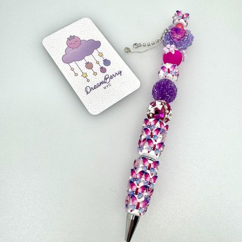 Beaded Pen — Purple Berry Butterfly, view 1 of 5