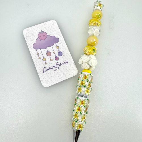 Beaded Pen — Yellow Flower, view 1 of 4