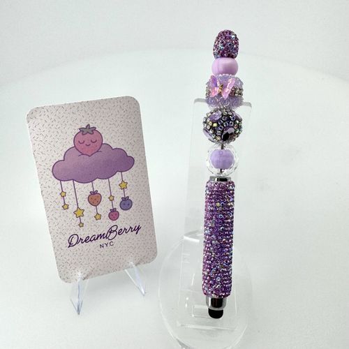 Beaded Stylus — Purple Butterfly & Carved Roses, view 1 of 6