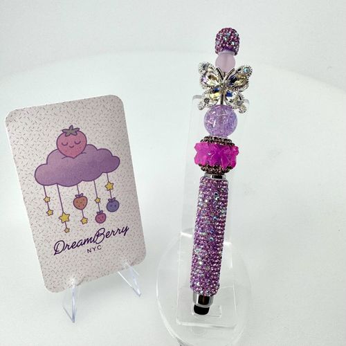 Beaded Stylus — Purple Crystal Butterfly, view 1 of 4