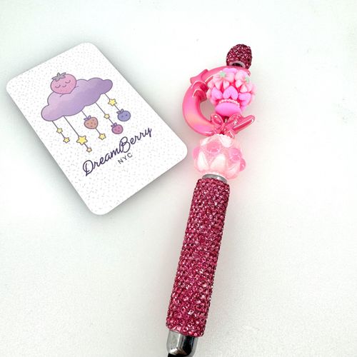 Pink Moon Beaded Stylus (regular sized) Rhinestones, view 1 of 4