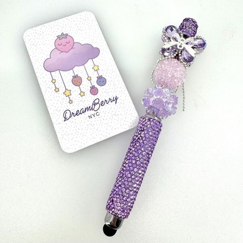 Beaded Stylus — Lilac Crystal Bow, view 1 of 3