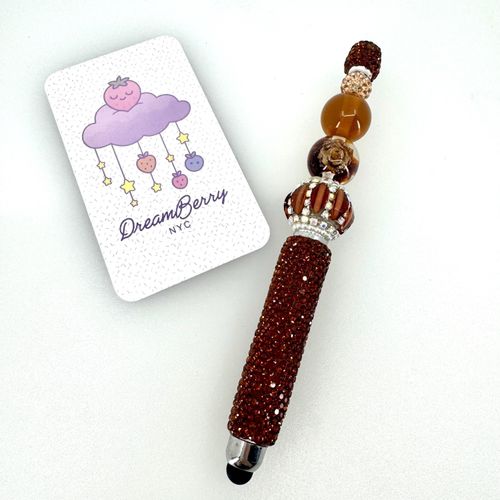 Brown Beaded Stylus (regular sized) Rhinestones, view 1 of 3