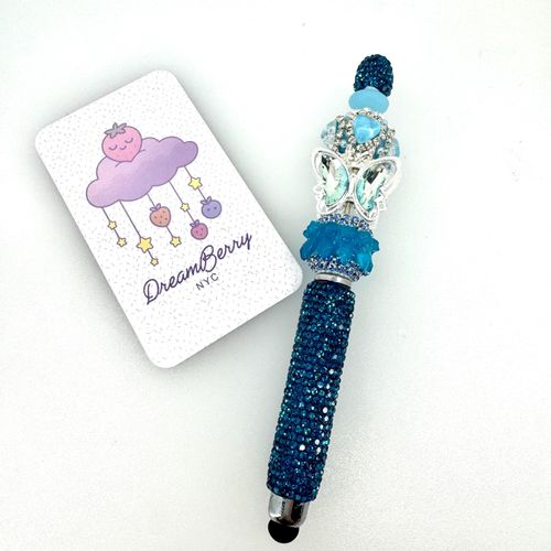 Beaded Stylus — Peacock Crystal Heart & Fidget Bead, view 1 of 3