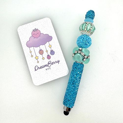 Beaded Stylus — Aqua & Mint Hearts, view 1 of 3