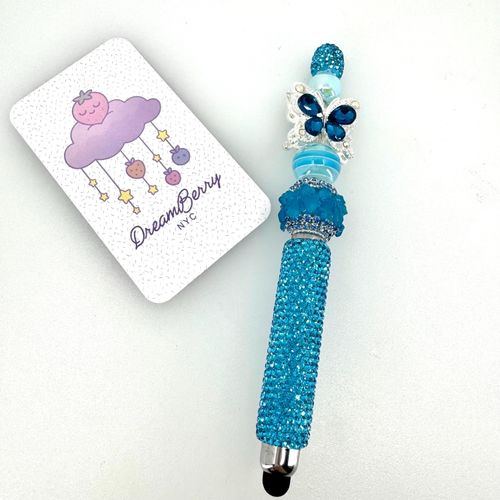 Beaded Stylus — Aqua Sapphire Butterfly, view 1 of 3