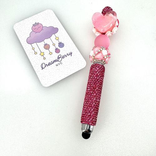 Pink Heart Beaded Stylus (regular sized) Rhinestones, view 1 of 3