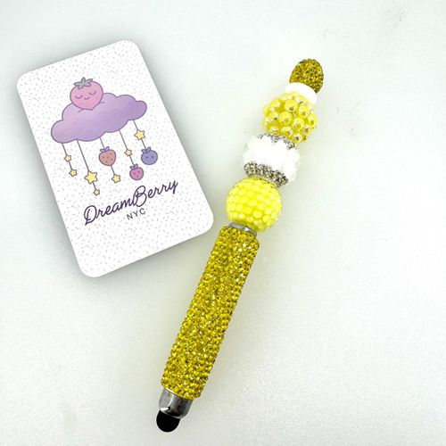 Yellow and White Beaded Stylus (regular sized) Rhinestones, view 1 of 3