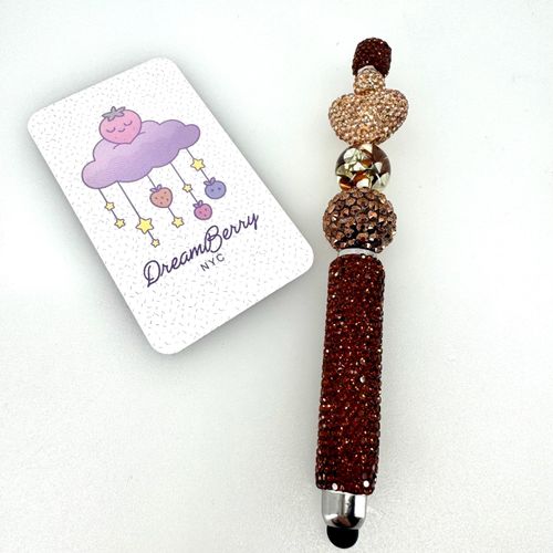 Brown Beaded Stylus (regular sized) Rhinestones with fidget spinner bead, view 1 of 3