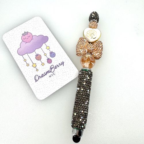 Earth Tones Beaded Stylus (regular sized) Rhinestones with fidget spinner bead, view 1 of 3
