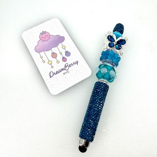 Beaded Stylus — Peacock Sapphire Butterfly & Fidget Bead, view 1 of 3