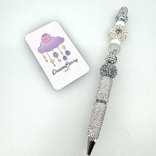 Beaded Pen — Silver Disco Sparkle