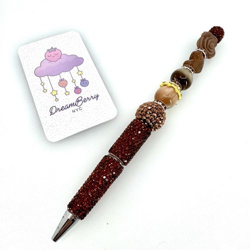 Beaded Pen — Chocolate Rose & Gold